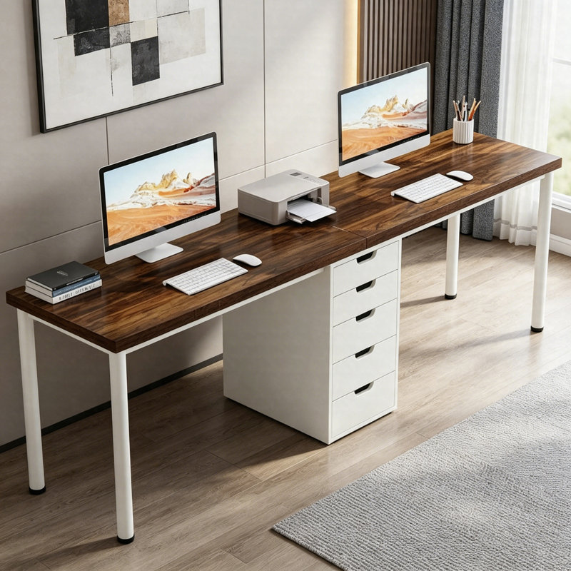 78,7 po, bureau pour deux personnes, bureau d'ordinateur long double avec 5 tiroirs pour le bureau personnel