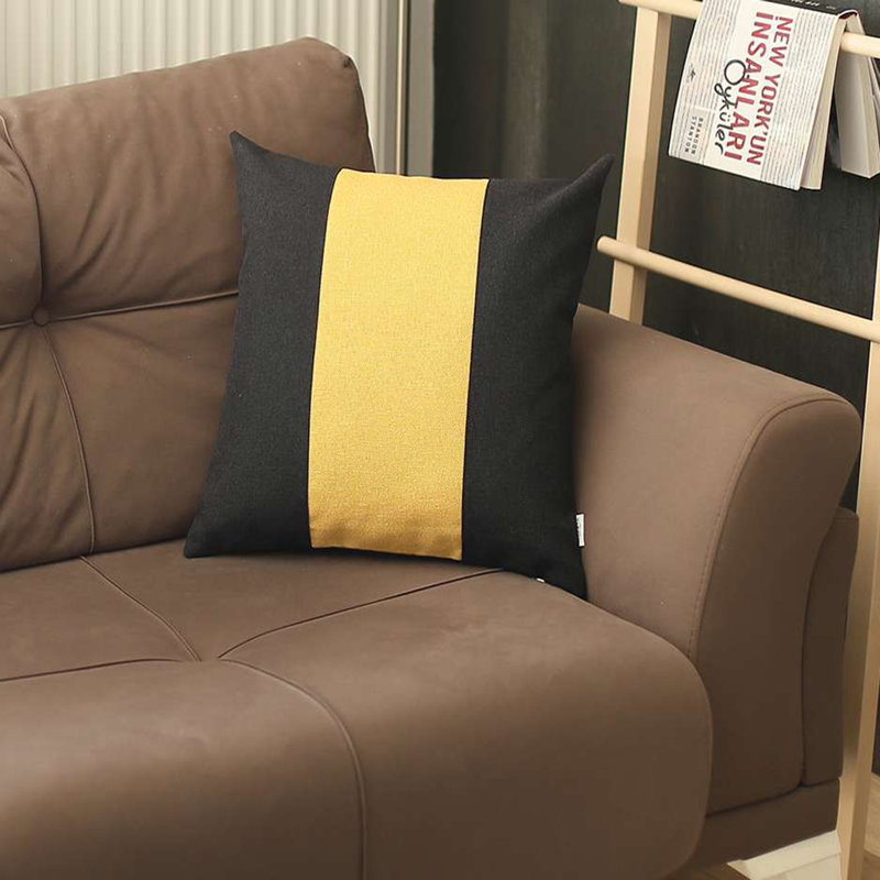 Boho-Chic Handcrafted Black and Yellow Jacquard Throw Pillow Cover 18" x 18"