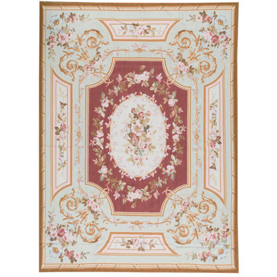 Hand-Knotted High-Quality Red and Green Area Rug