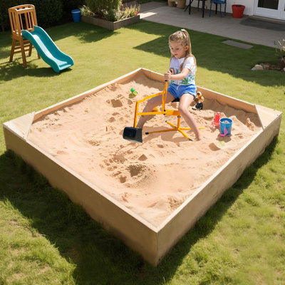 Qaba Kids Wooden Sandbox With Canopy Fully Covered, Outdoor Large Wood Sand Box With 2 Bench Seats Bottom Liner 56 X 40 X 52 Brown Aasn2112