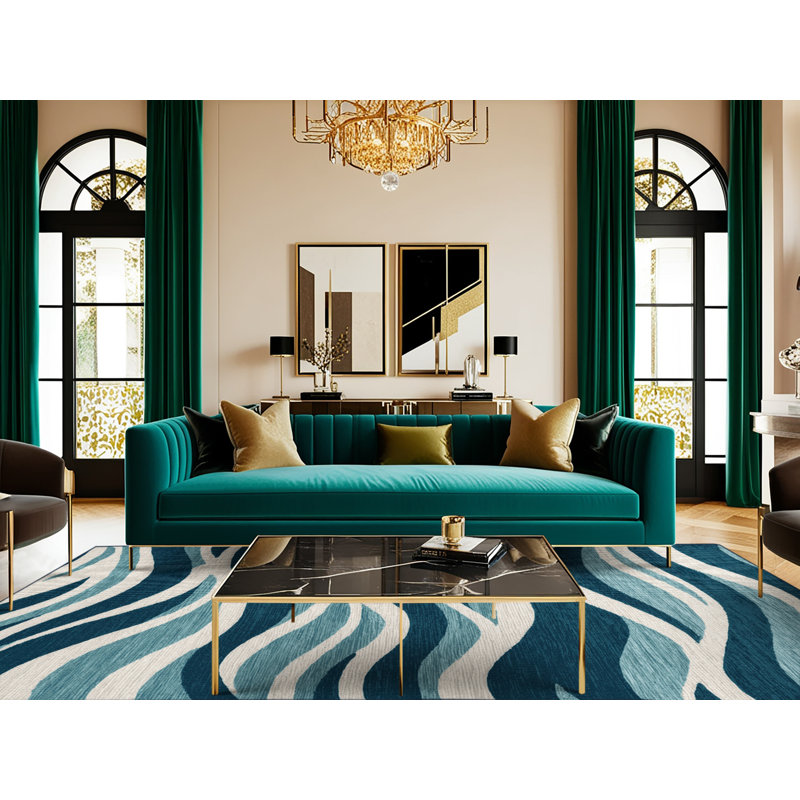 Washable Contemporary Wave Plus Coastal Area Rug, Square 3'