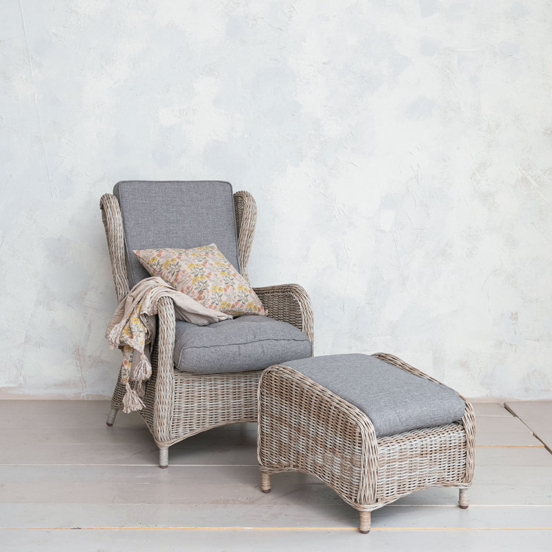 Elyza Wicker And Aluminum Accent Chair With Ottoman