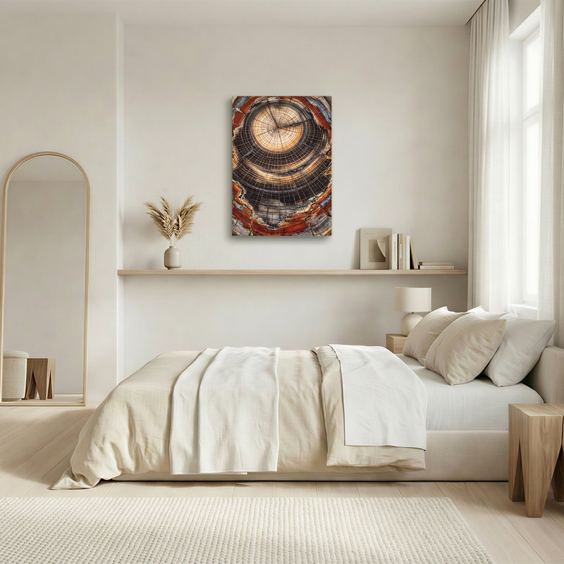Art mural en toile avec anneaux de croissance en souche d'arbre brun et gris, 36"H x 24"W