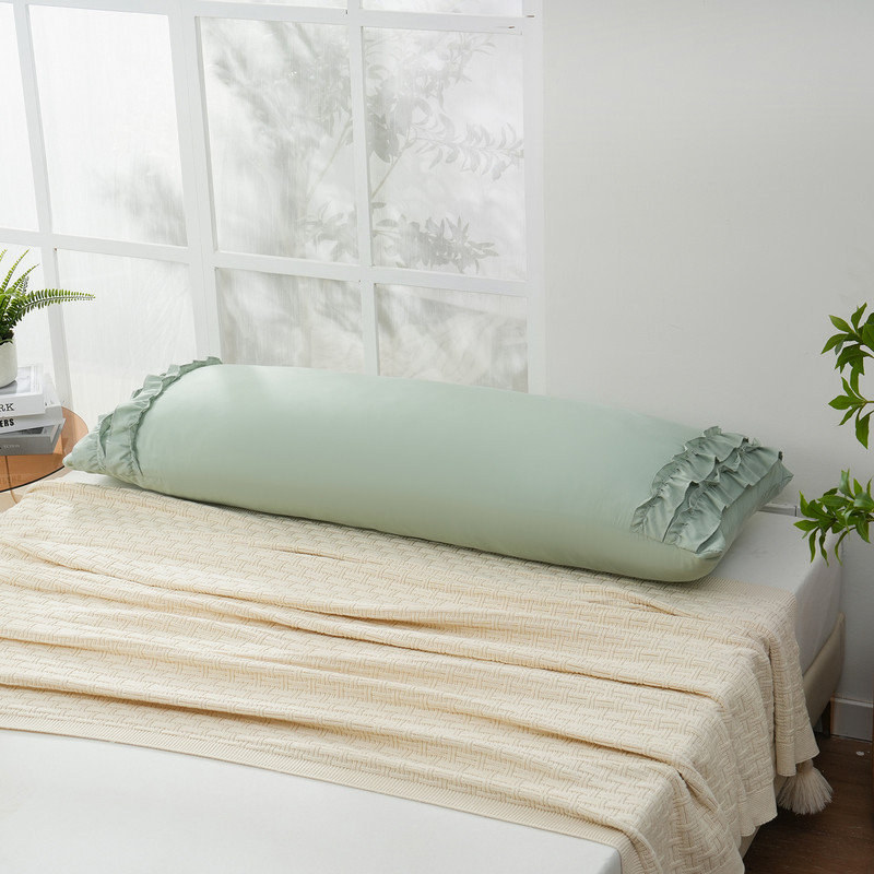 Green Body Pillow Case, Chic Ruffle Pillow Sham, 20x54 inches, French Country Vintage Ruffled Pillowcase 1 Pack, Soft Washed Microfiber