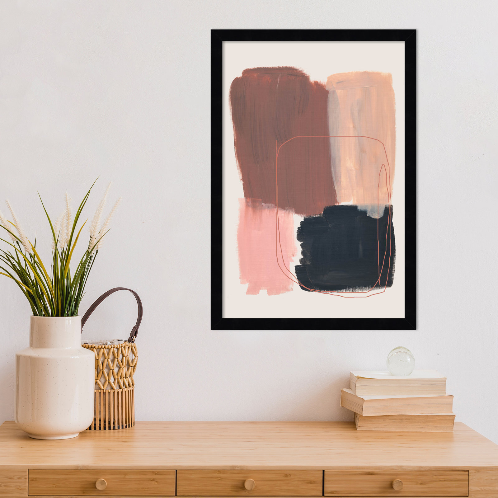 Abstract Brush Strokes 120 by Mareike Bohmer Wood Framed Wall Art Print, Black, 21" H x 15" W