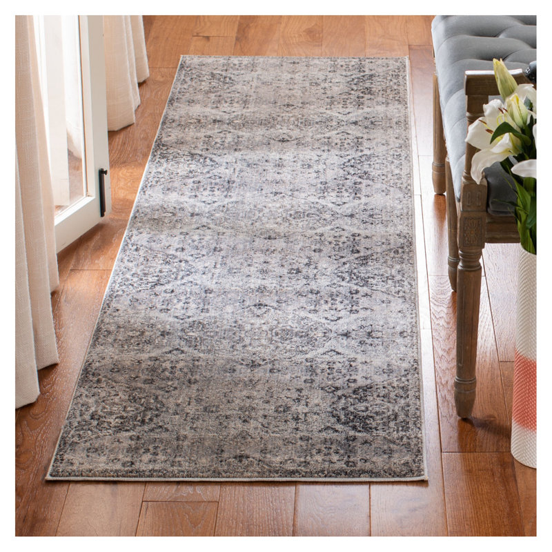 Tapis oriental gris Janiya, Tapis de couloir 2 pi 2 po x 12 pi