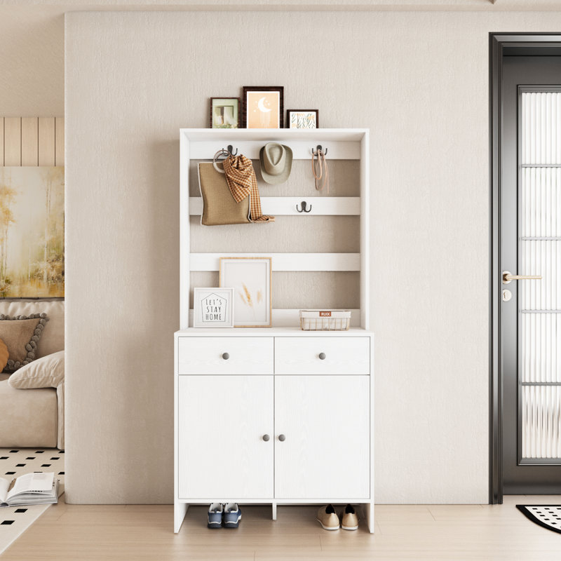 40 Pair Shoe Cabinet With Drawers, Entryway Shoe Storage Organizers With Door Cabinet & Hall Tree