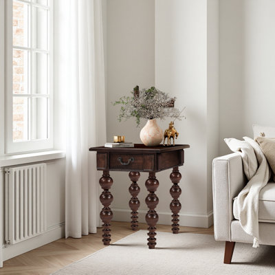 Solid Wood End Table With Drawer, Easy Assembly Vintage Narrow Sofa Side Table
