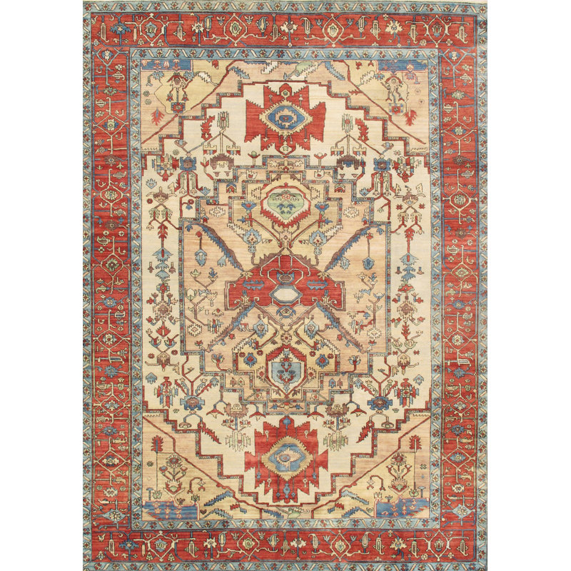 Serapi Hand-Knotted Ivory Lamb's Wool Area Rug