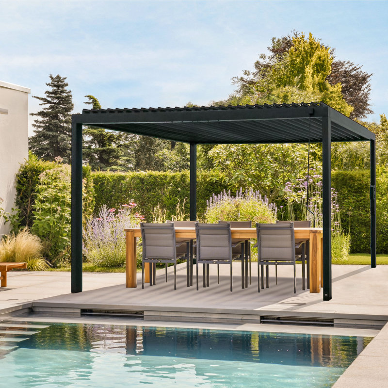 Backyard Discovery Sarasota Louvered Steel Outdoor Patio Pergola With Powerport 4.9m X 3m (16ft X 10ft)