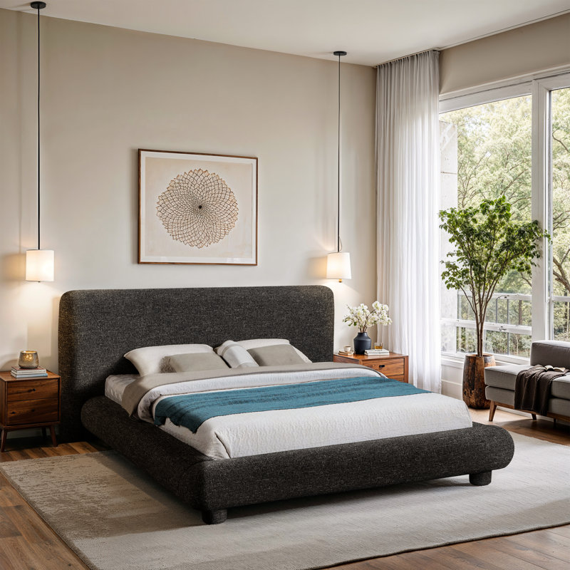 Huckstep Fabric Bed, King, Black Polyester Fabric