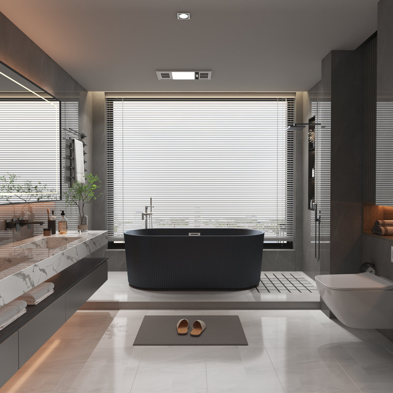 KDK HOME 67 in Freestanding Bathtub Acrylic Deep Soaking Tubs with Overflow, Black