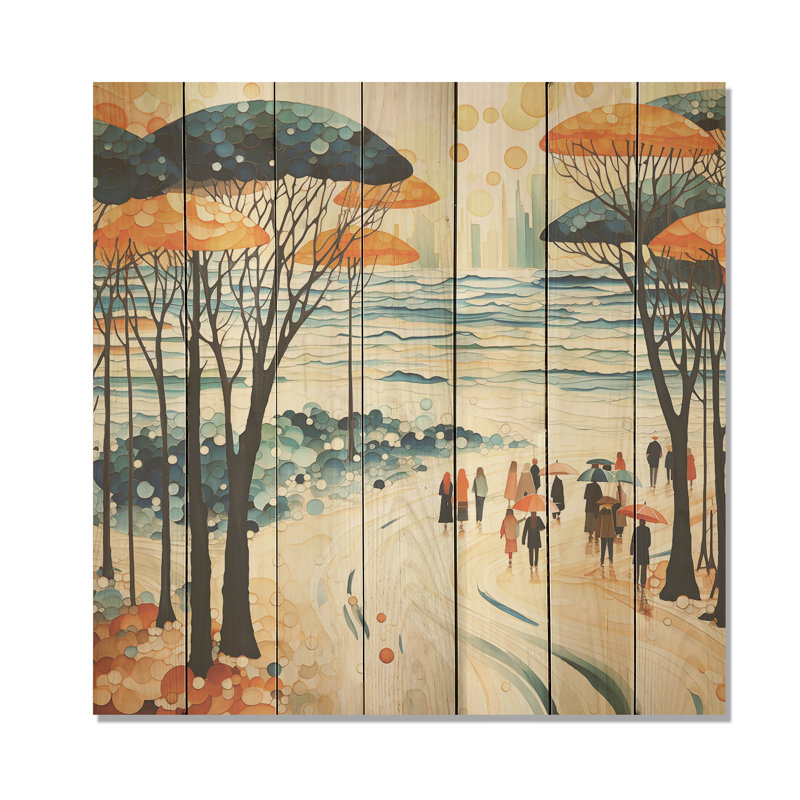 «Beach Day Umbrella Parade I - Beach People On», reproduction de bois, H 15 po x l 15 po