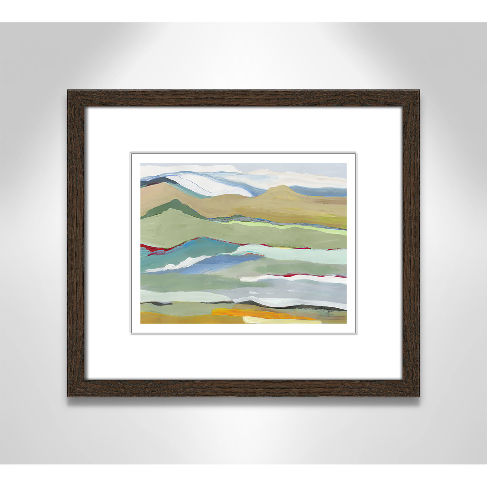 Dee "Goodbye Summer on the Hills" Painting, 13" H x 15" W x 0.75" D, Walnut Wood Framed