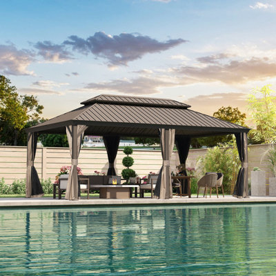 22 pi. L 14 pi. D Pavillon de jardin en acier galvanisé avec double toit
