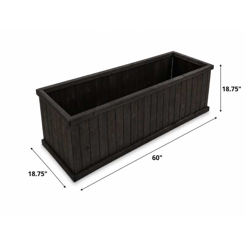 Boîte à fleurs rectangulaire en cèdre massif avec trous de drainage Barros, Noir, H 18,75 po x l 60 po x P 18,75 po