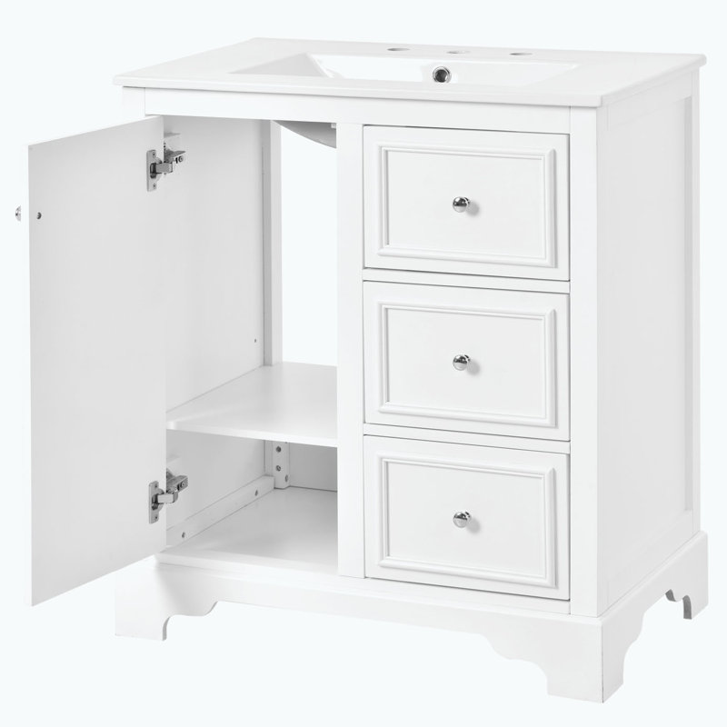 Bathroom Vanity with Sink, White, Silver