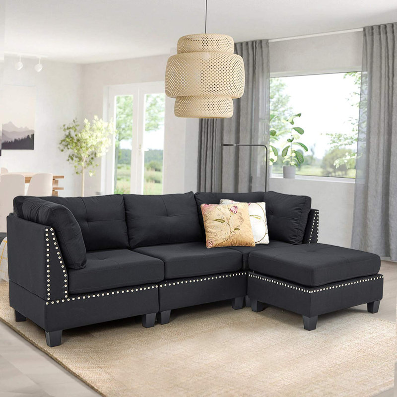 2 - Piece Upholstered Corner Sofa, Black
