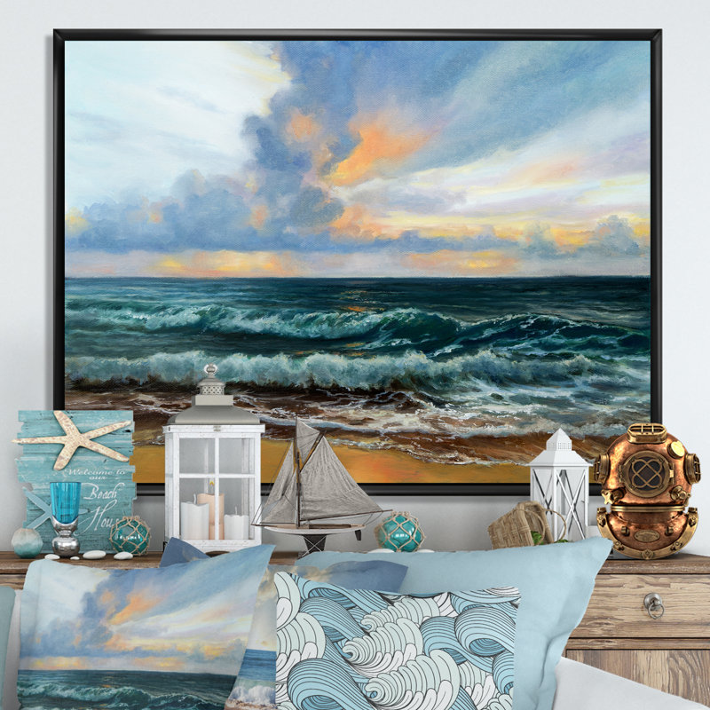 «Wild Blue Ocean Waves», reproduction sur toile, H 30 po x l 40 po x P 1,5 po, Cadre flottant noir