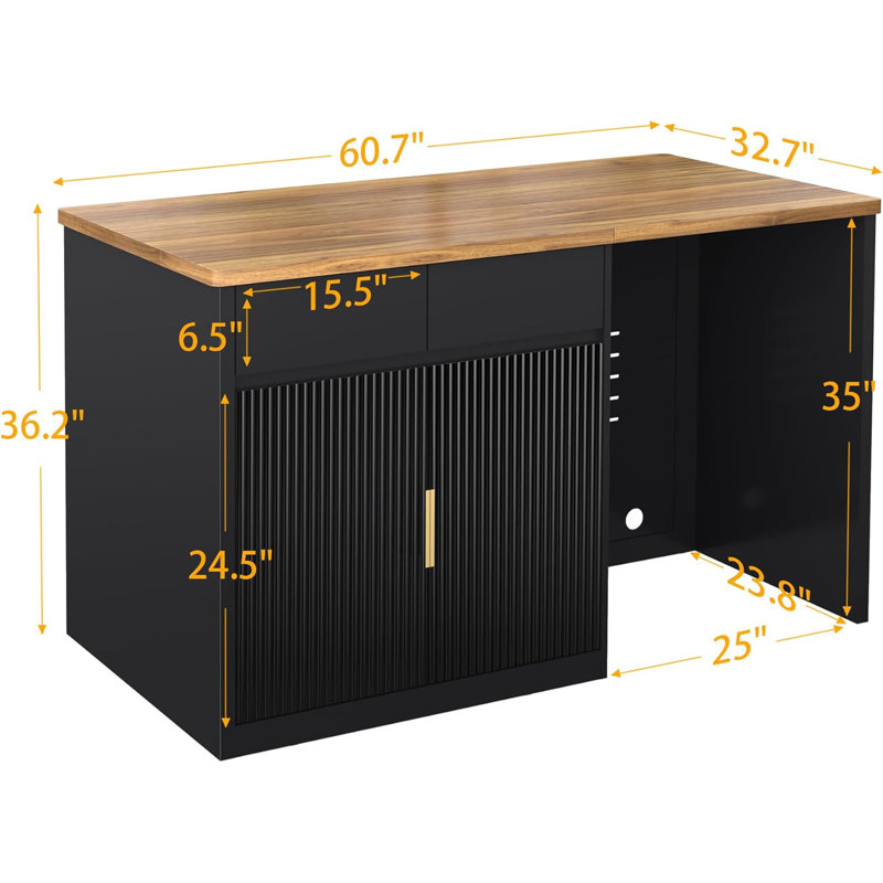 60.7" W Large Kitchen Island with Storage and Fridge Space, Modern Kitchen Bar Island Table and Dining Table with Drawers