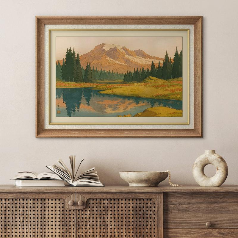 «Mountain Landscape with Lake Reflection», reproduction d'art sur papier encadrée, H 36 po x l 26 po x P 1,5 po