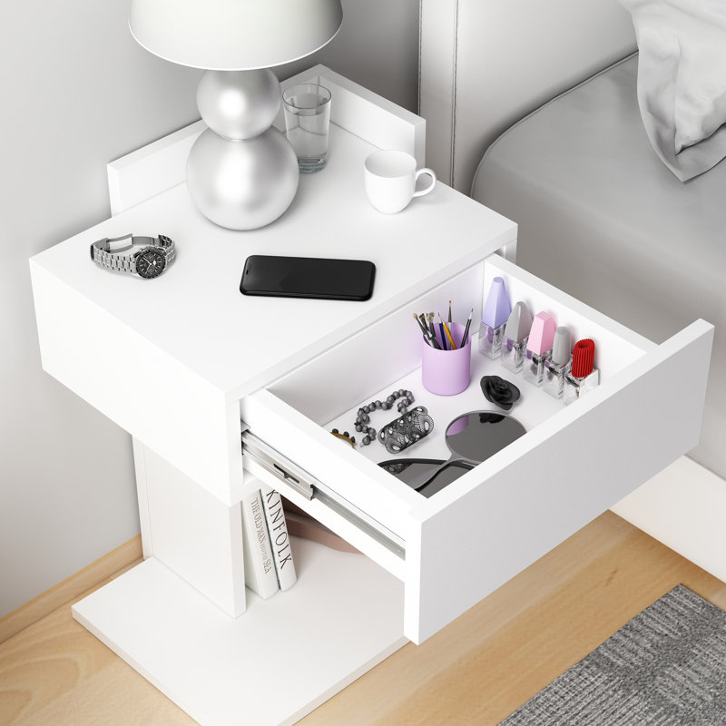 Rauha 41cm W Particle Board Bedside Table, White