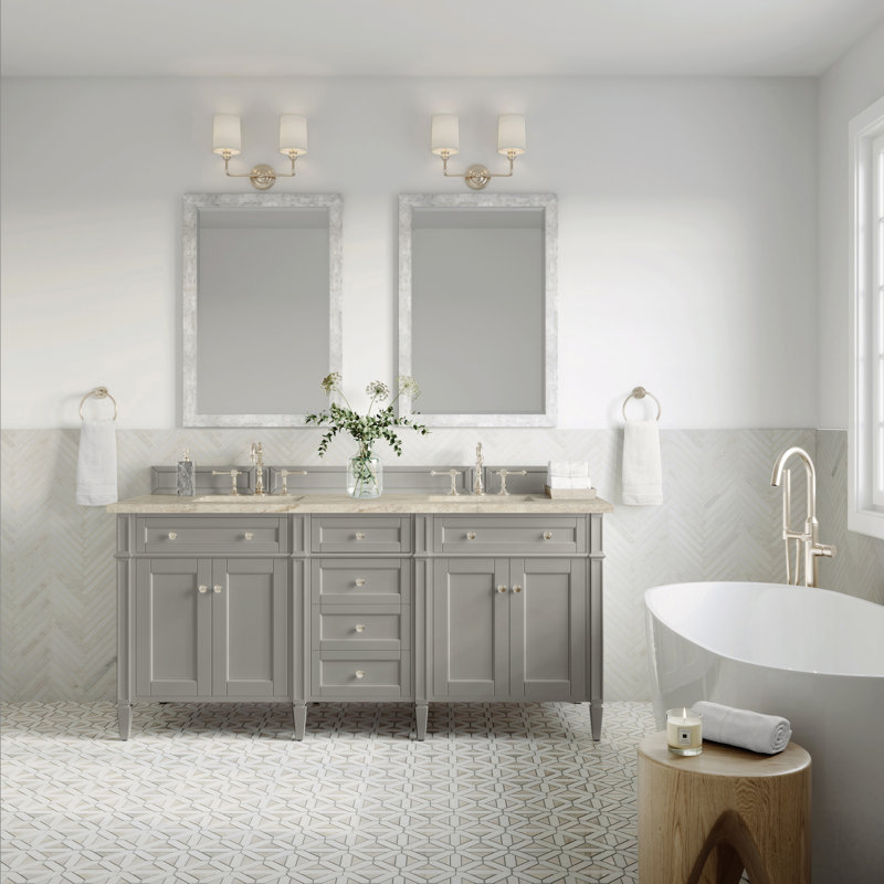 Dussault 72" W Double Vanity, Urban Grey, Arctic Fall, 8" Widespread