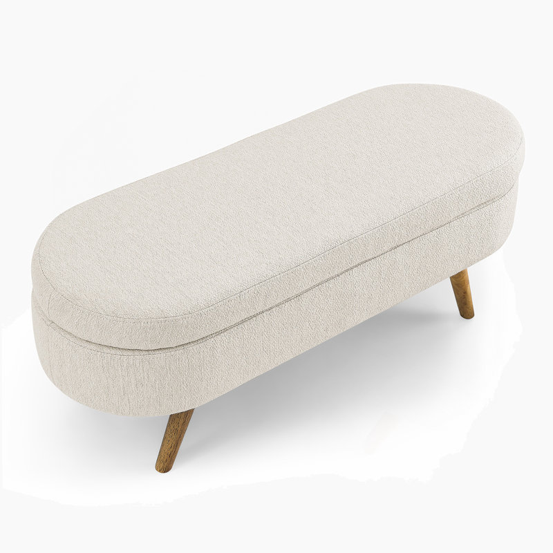 Banc de rangement repose-pieds ovale, pieds en bois d'hévéa