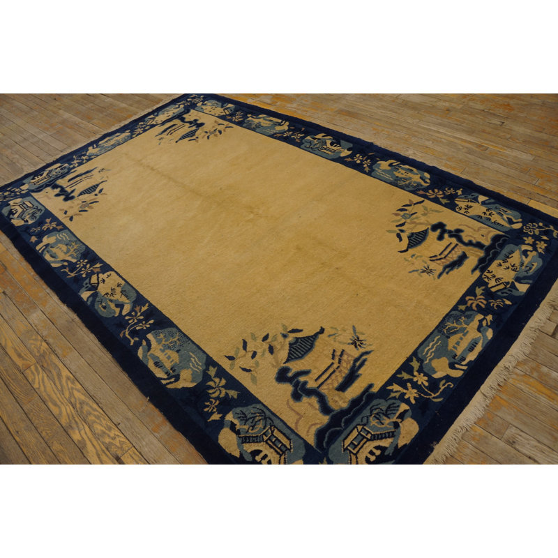 Cream Color Minimalist Open Field Antique Chinese Peking Small Scatter Size Rug