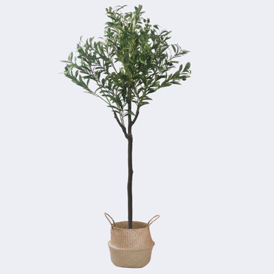 Type A Artificial Olive Tree & seagrass Basket Plant Pot with Handles