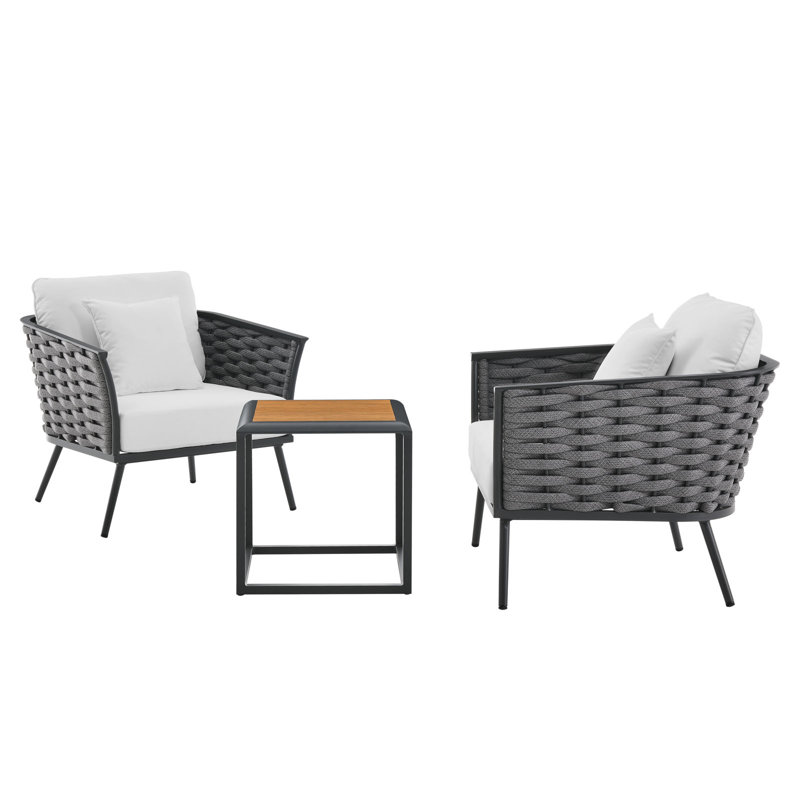 Modway Stance 3 Piece Outdoor Patio Aluminum Sectional Sofa Set, White, Gray