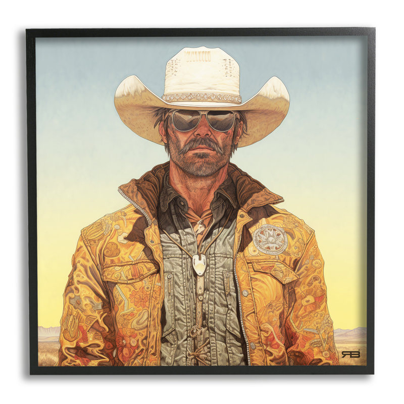 «Cowboy at Sunset» par RB, impression sur toile, Giclée encadrée noir minuit, H 12 po x l 12 po