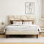 Grand lit beige - Structure, sans sommier, avec assemblage facile et plancher de nuit tranquille (beige) - Espace de rangement