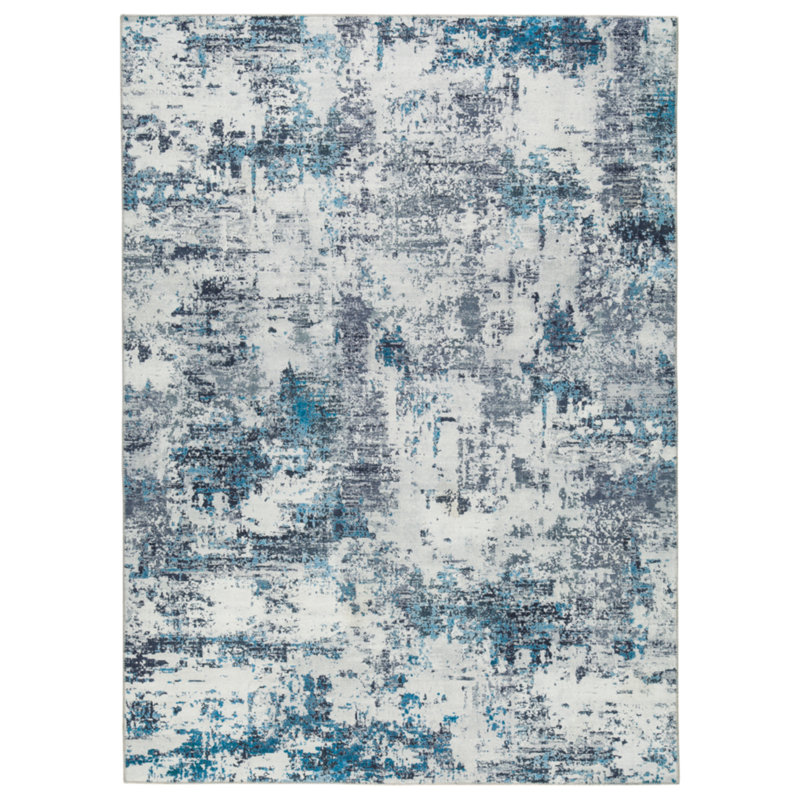 5' x 7' Blue Gray White Abstract Synthetic Rug