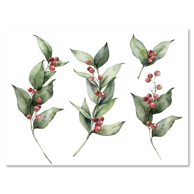 Ensemble de Noël avec branches et Berrie rouge - Peinture sur toile