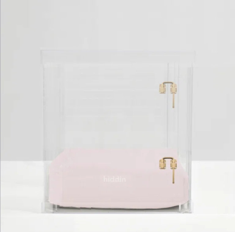 Medium Clear View Pet Crate with Silver Latch, Khaki Cushion, Gold, Large, Blush