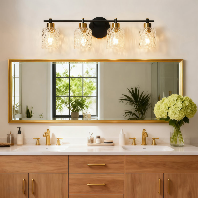 4-Light Hammered Glass Vanity Light, Clear