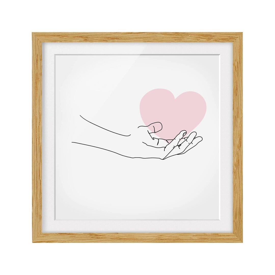 Gerahmtes Poster Hand with Heart Line Art