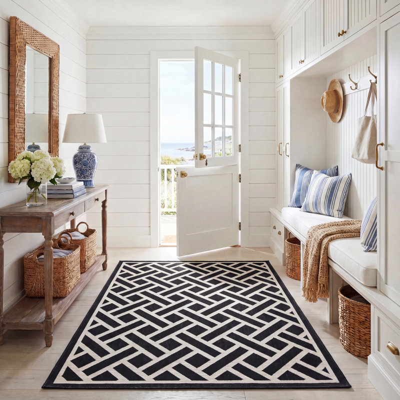 Tapis brun et brun clair pour l'intérieur et l'extérieur à motif floral Arneshia, Rectangle 5 pi 3 po x 7 pi 7 po