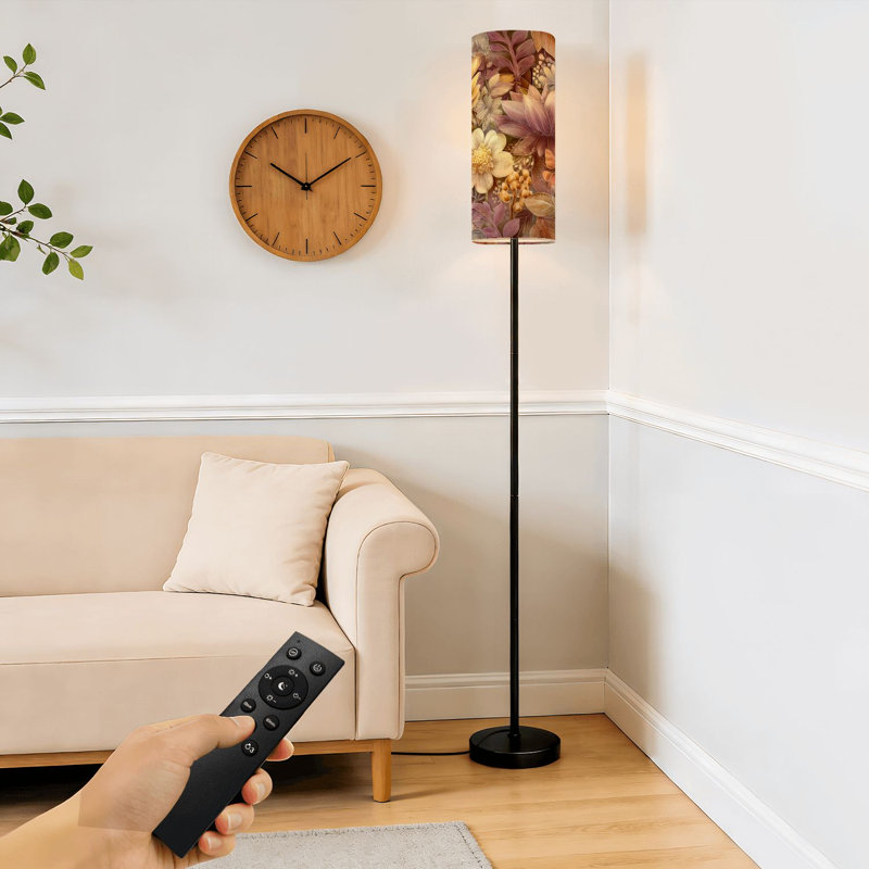  Lampe sur pied de 68,5 po à branches en métal à intensité variable avec abat-jour en lin Dreamy Botanical Vine