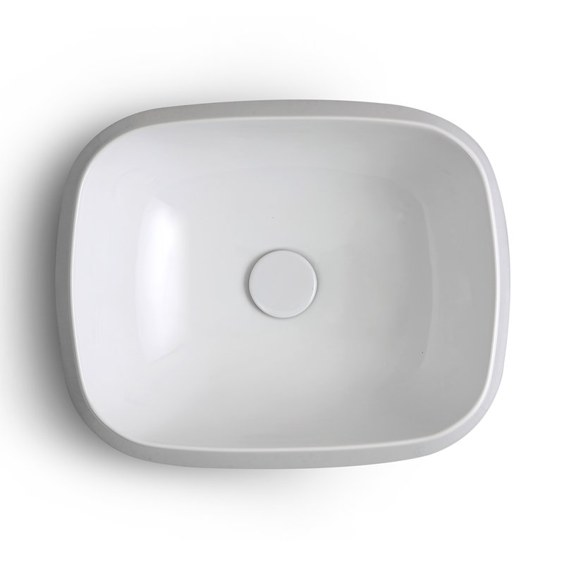 Lavabo de salle de bain vasque rectangulaire en céramique 19,7 po Mood, Blanc lustré