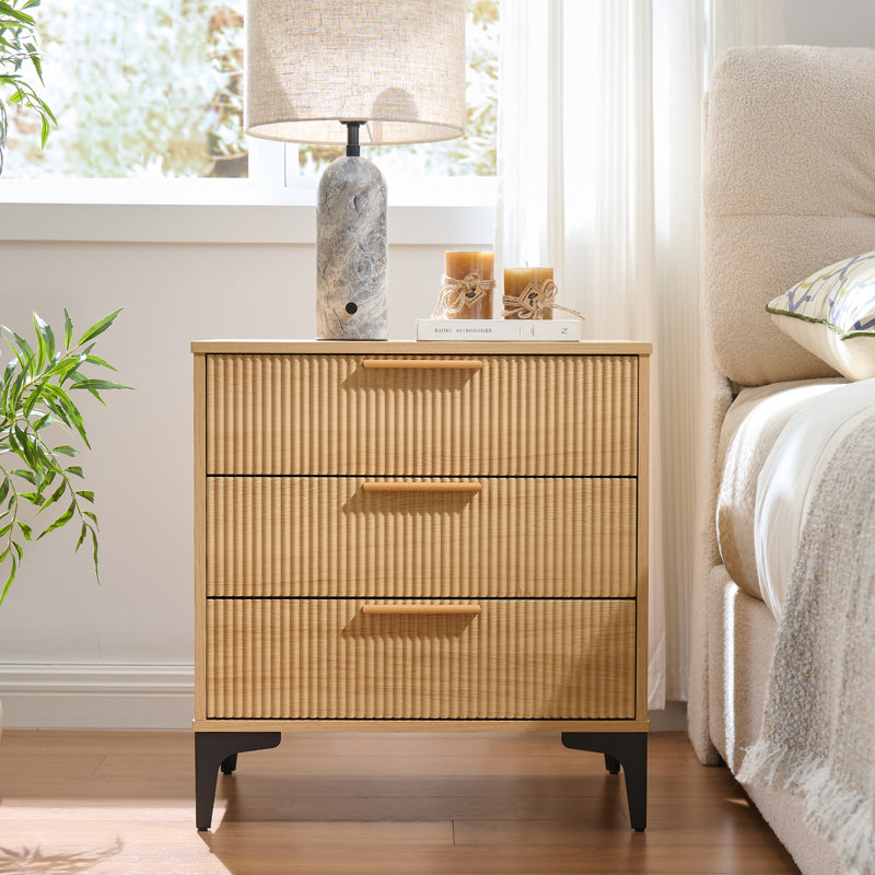 3-Drawer Nightstand,Natural oak, 2 Pcs