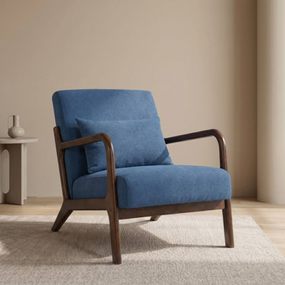 Chaise d'appoint Mid-Century moderne revêtue de coton et de lin avec structure en bois massif