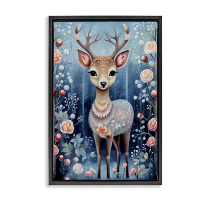 Woodland Pattern Deer Framed Floater Canvas by The Dutch Lady