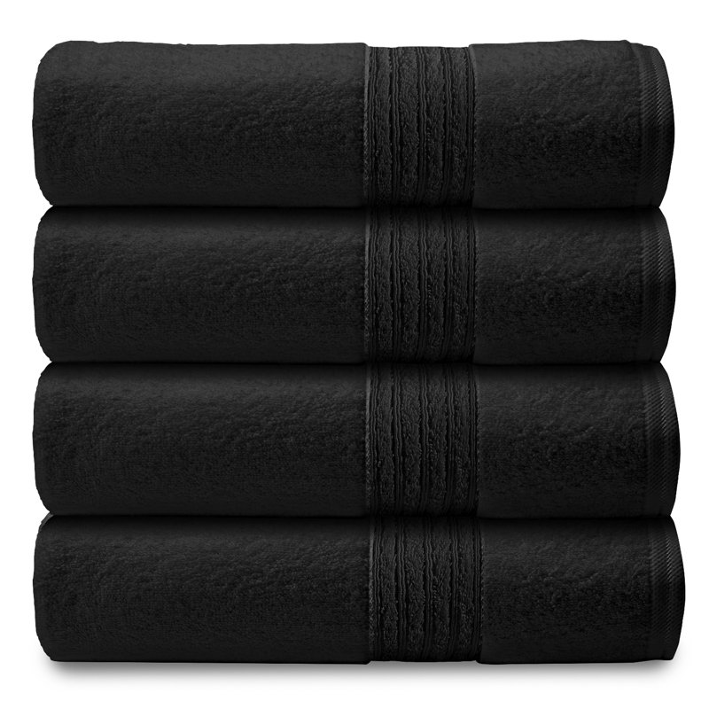 Midweight Bath Towel, Black, Bath Towel - 4 Pack