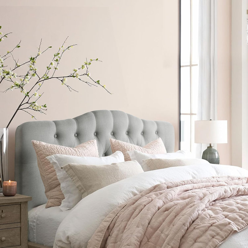 Linen Upholstered Headboard-Modern-Adjustable Height-Button Tufting, Gray, Queen