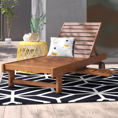 Ermont Outdoor Rubberwood Wood Chaise Lounge