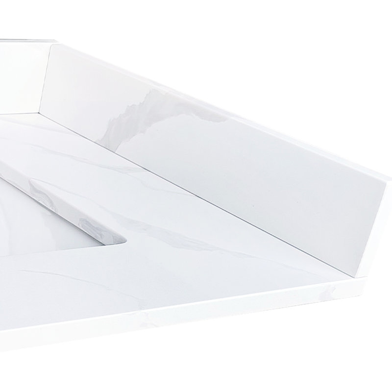 Dosseret latéral en quartz blanc de 22 pouces pour meuble-lavabo, non poreux, style contemporain de luxe