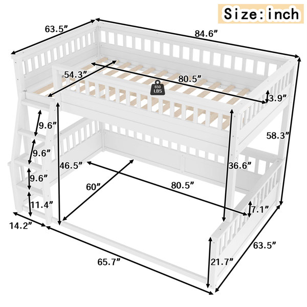 Ophelia & Co. Twin XL Over Queen Bunk Bed With Ladder And Guardrails ...