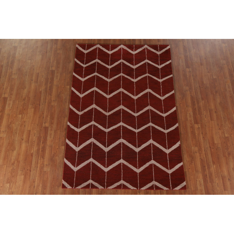 Chevron Red Gabbeh Oriental Area Rug 5x8